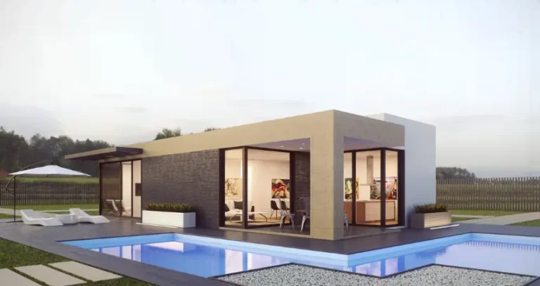 Render 3D casa con piscina