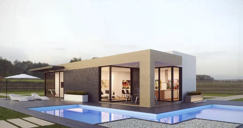 Render 3D casa con piscina